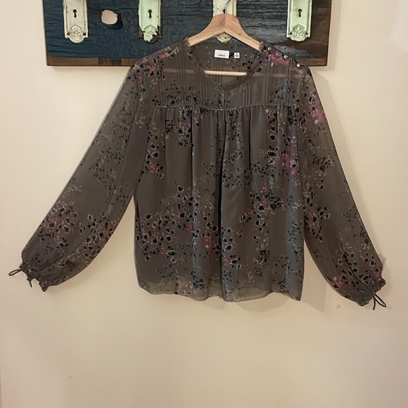 Wilfred Lourdes Floral Print Brown Grey Chiffon Blouse Size Medium - Picture 6 of 16